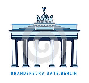 Line art Brandenburg gate, Berlin, Germany, European famous monument, vector illustration in flat style.