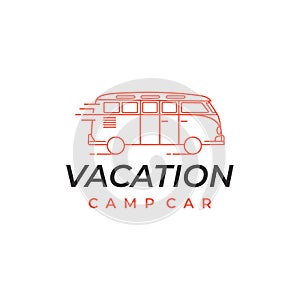 Line art Camper van logo, emblems and badges. Recreational vehicle illustration