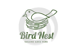 Line Art of Canary Robin Dove Pigeon Bird Nest Logo Design Vector