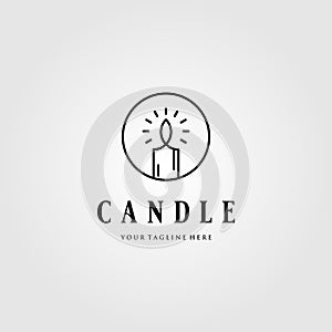 Line art Candle Light Flame logo in circle vector emblem Design Illustration