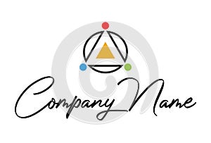 Line Art Circle and Triangle with Red, Blue and Green Dot Logo Design