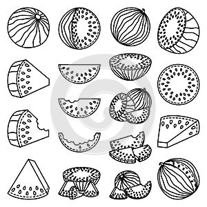 Line art collection of 18 elements Ripe watermelons