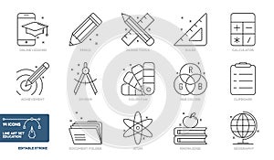 Line Art Collection Of Education Icons Set - Different Vector Illustrations Isolated On White Background