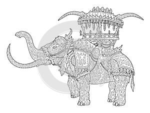 Line art for coloring book with rideable mammoth photo