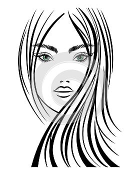 Line art, contour drawing of a beautiful woman with long hair. Beauty logo. Fashion and beauty concept.