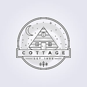 line art cottage cabin logo lodge vector illustration design simple tourism logo