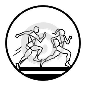 Line Art Couple Running, Relay Race Symbol, Athletics Illustration, Silhouette of Runners