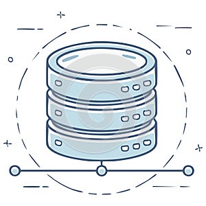 Line art database server stack with network connection representing data storage technology