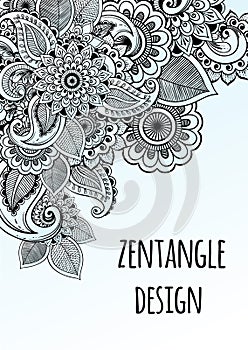 Line art decorative flowers zentangle style inspired. Vector design frame. High quality drawn elements in beautful composition.