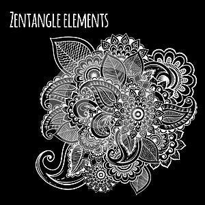 Line art decorative flowers zentangle style inspired. Vintage chalk over the blackboard. Vector design for t-shirt print or tattoo