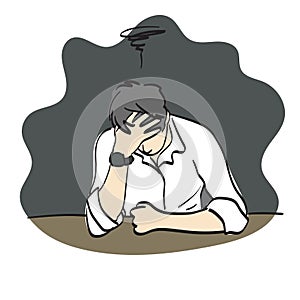 line art depressed businessman holding head in hand illustration vector hand drawn isolated on white background