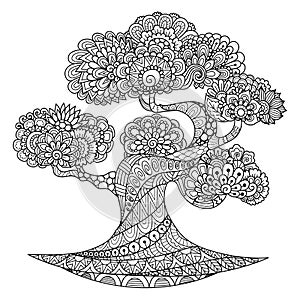 Line art desgin of  beautiful tree for coloring book, colorin page, and printing on product. Vector illustration