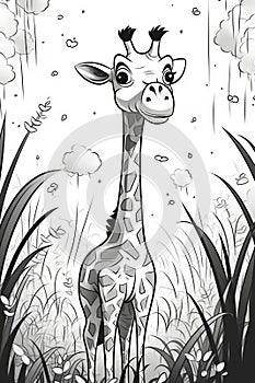 Line art design of abstract giraffe for kids coloring book page. Generative AI