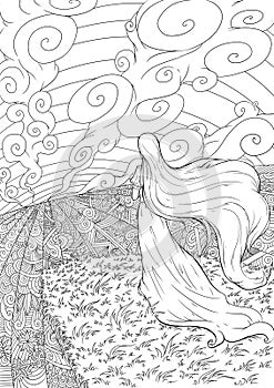 Line art design for adult or kids colouring page in zentangle style. illustration