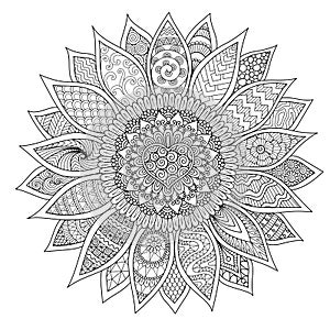 Line art design of beautiful sunflower for printing, engraving, coloring book page and so on. Vector illustration