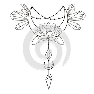 Line Art Design with Crescent on the white Background.