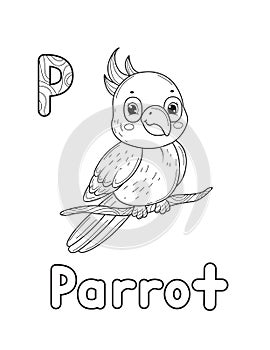 Line art design for kids coloring page..Animals alphabet. Vector illustration