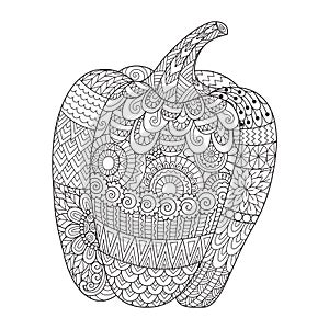 Line art design of sweet pepper for printing on stuffs and adult coloring book or coloring page. Vector illustration photo