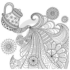 Line art design of teapot pouring tea