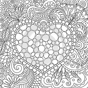 Line art design of tones arrange in hearted shape and surrounded by beautiful flowers and leaf for card, print on product,backgrou photo