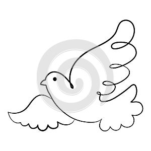 Line art, dove with twig, bird of peace. Black and white illustration vector