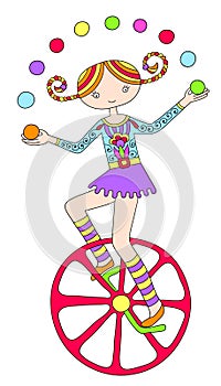 Line art drawing of circus theme - teenage girl