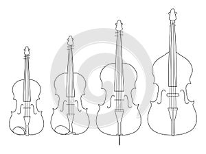 Line art drawing of musical instruments quartet