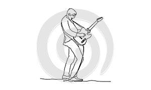 Line art drawing of a musician playing guitar vector illustration