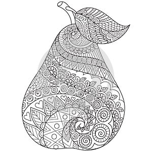Line art drawing of pear with editable stroke width for printing on stuffs and adult coloring book or coloring page. Vector illust