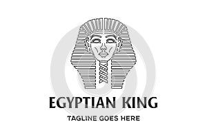 Line Art Egyptian King Firaun Ramses Pharaoh Head Logo Design Vector