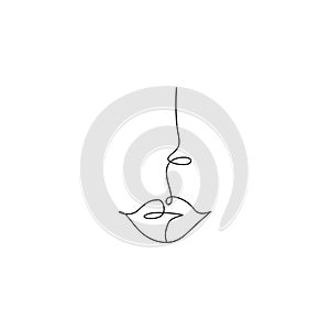 Line art face, logo for perfume, woman nose and lips. Elegant icon