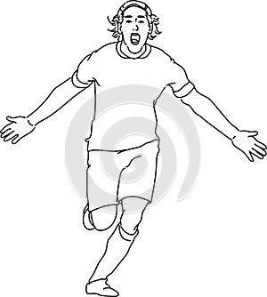 Line Art of a footballer celebrating goal