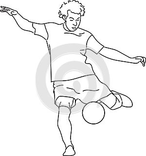 Line Art of a footballer kicking on the ball