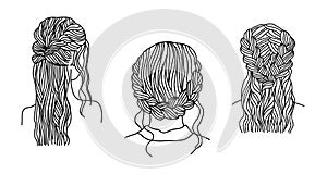Line art hairstyles set