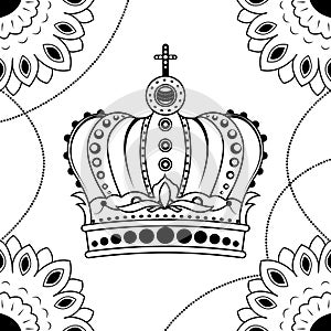 Line art hand drawing black crown isolated on white background. Dudling style. Tatoo. Zenart. Coloring for adults.