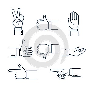 Line art Hand gesture thumbs up like symbol okay v