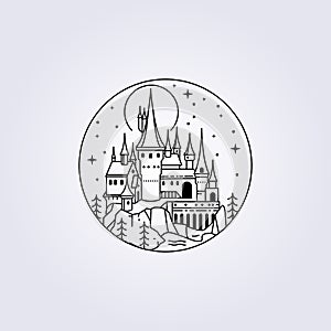 line art hogwarts castle illustration vector icon logo print apparel t-shirt harry potter.