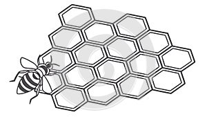 Line art honeycomb with two busy honeybees. vector design Generative AI