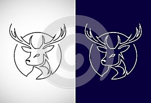 Line art hunting logo design template,Hunting club, Deer head logo