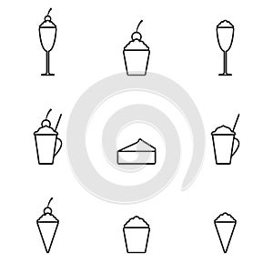 Line art icecream icons set. Dessert food, sweet and cold, vector illustration.