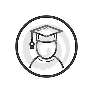 line art icon of a graduate student in a round frame