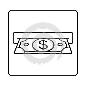 Line art icon insert cash or receive money in ATM for apps and websites