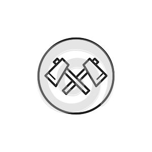 Line art icon of two crossed axes in the round frame