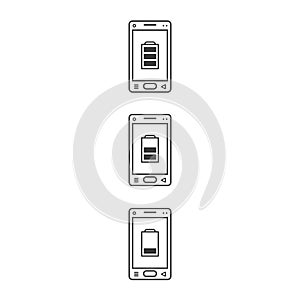 Line art icons of mobile phones with different levels of charging
