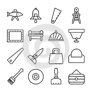 Line art icons of various object for graphic design