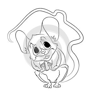 Line art illustration of cartoon hiding mouse.