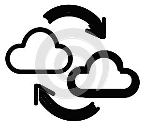 Line art illustration of cloud synchronization icon depicting data transfer and refresh for cloud computing and digital