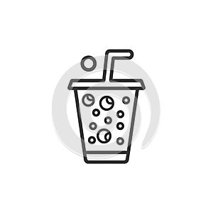 Line art illustration of a cup with bubbles and a straw