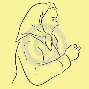 Line art illustration of middle aged lady