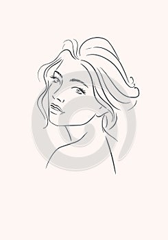 Line Art Illustration. Portrait of A Woman. The Woman\'s Face.